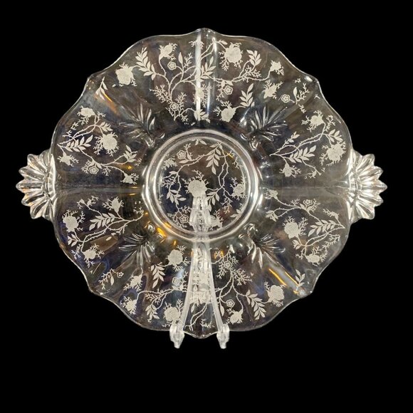 Fostoria Baroque Fleur De Lis Clear Serving Platter Etched Chintz Pattern Dish - Picture 3 of 4